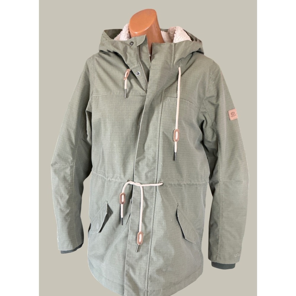Rip Curl Parka Jacket Olive Green Sherpa Lined Ripstop Hooded Medium GJKAW9